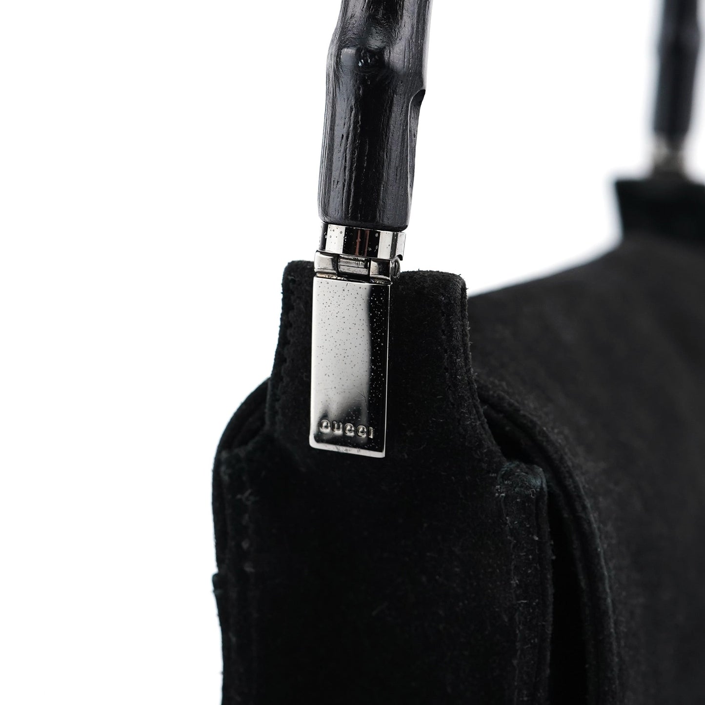 Black Suede Bamboo Flap Shoulder Bag