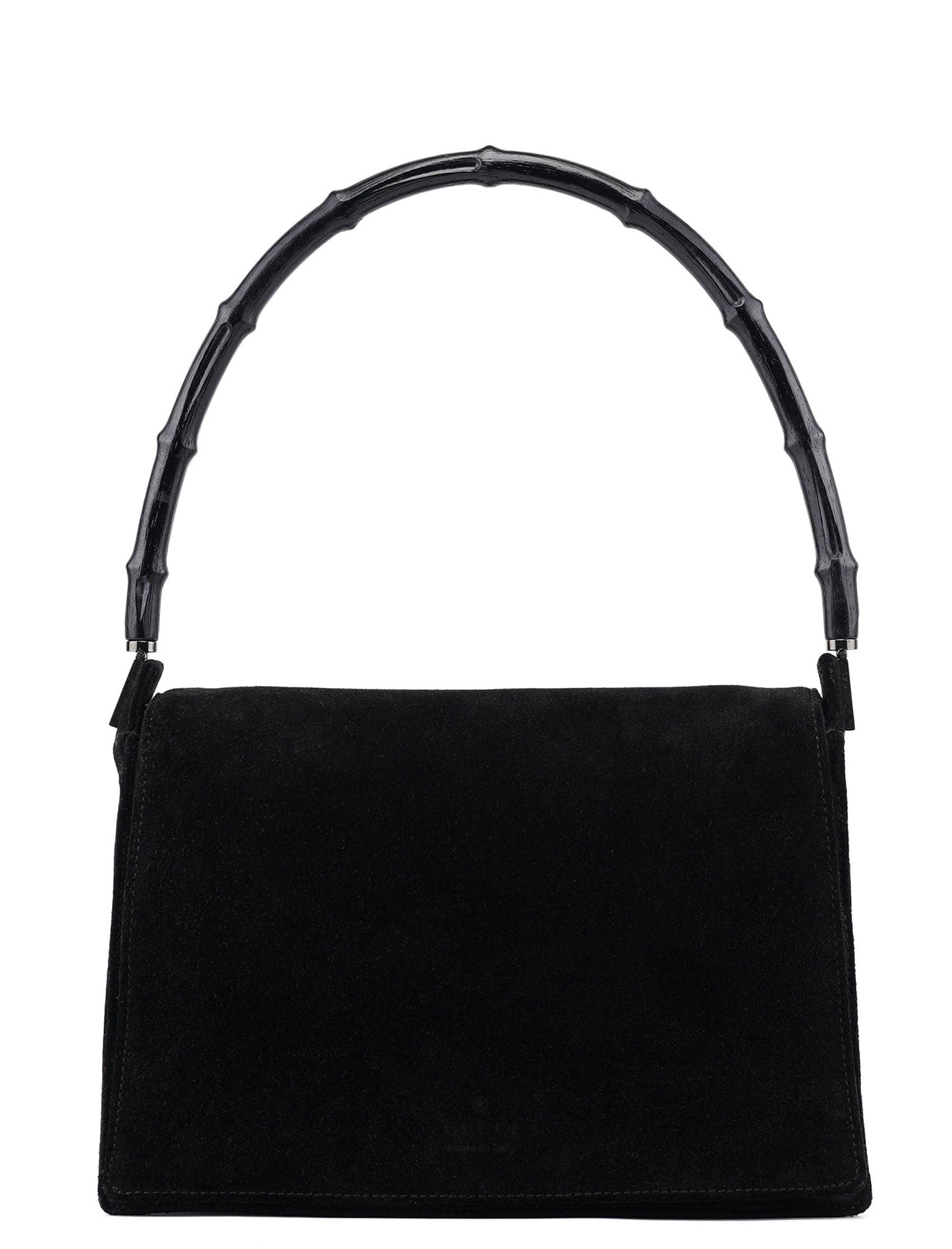 Black Suede Bamboo Flap Shoulder Bag