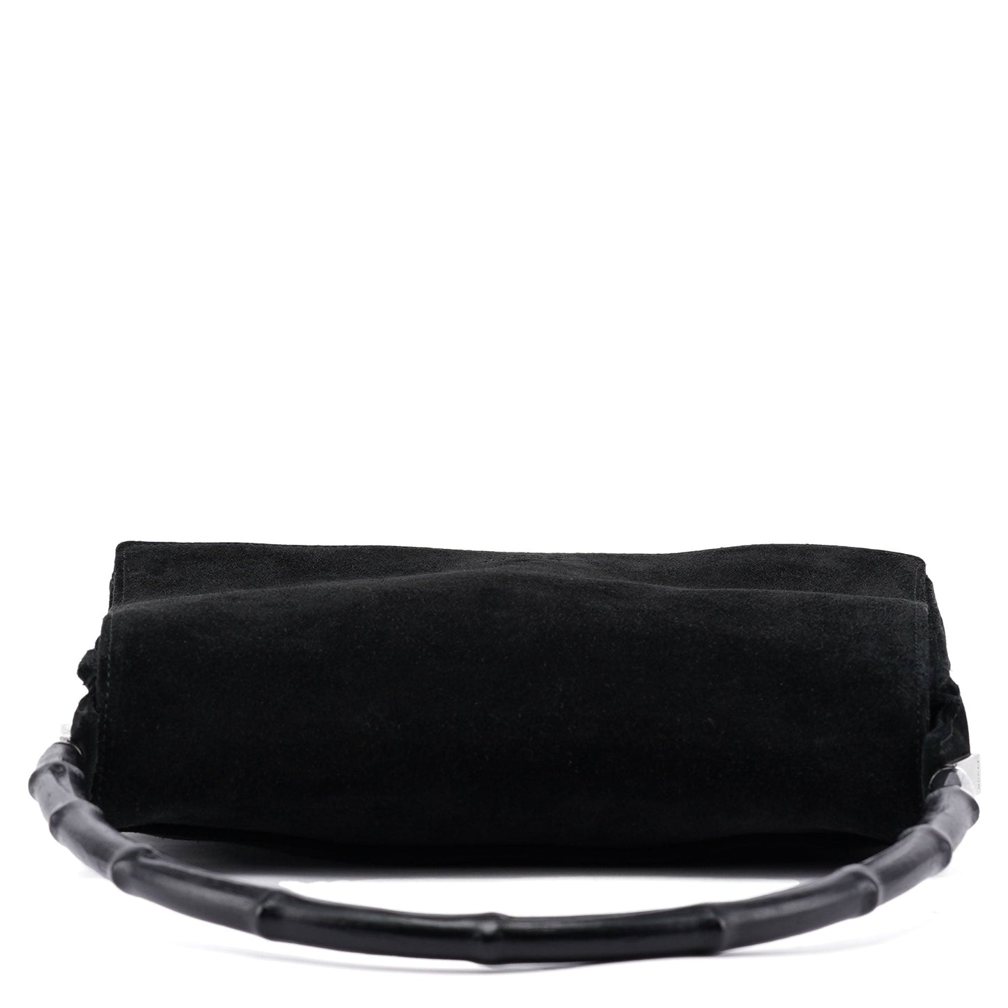 Black Suede Bamboo Flap Shoulder Bag