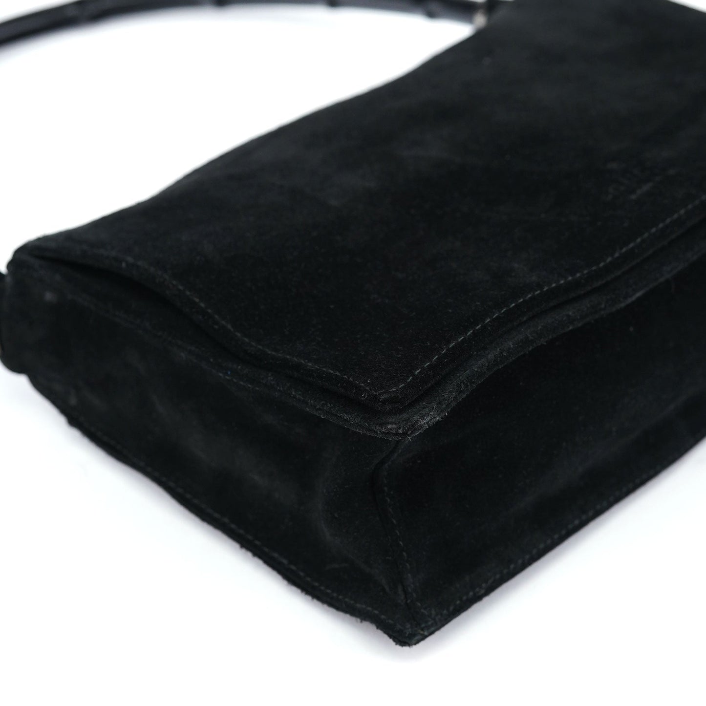 Black Suede Bamboo Flap Shoulder Bag