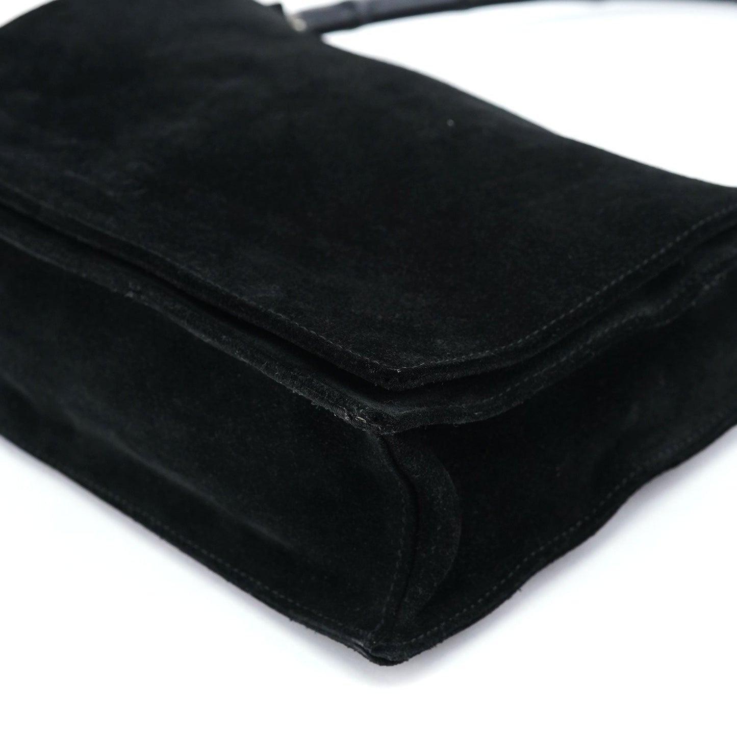 Black Suede Bamboo Flap Shoulder Bag