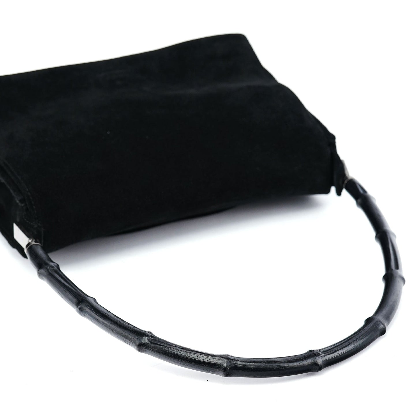 Black Suede Bamboo Flap Shoulder Bag
