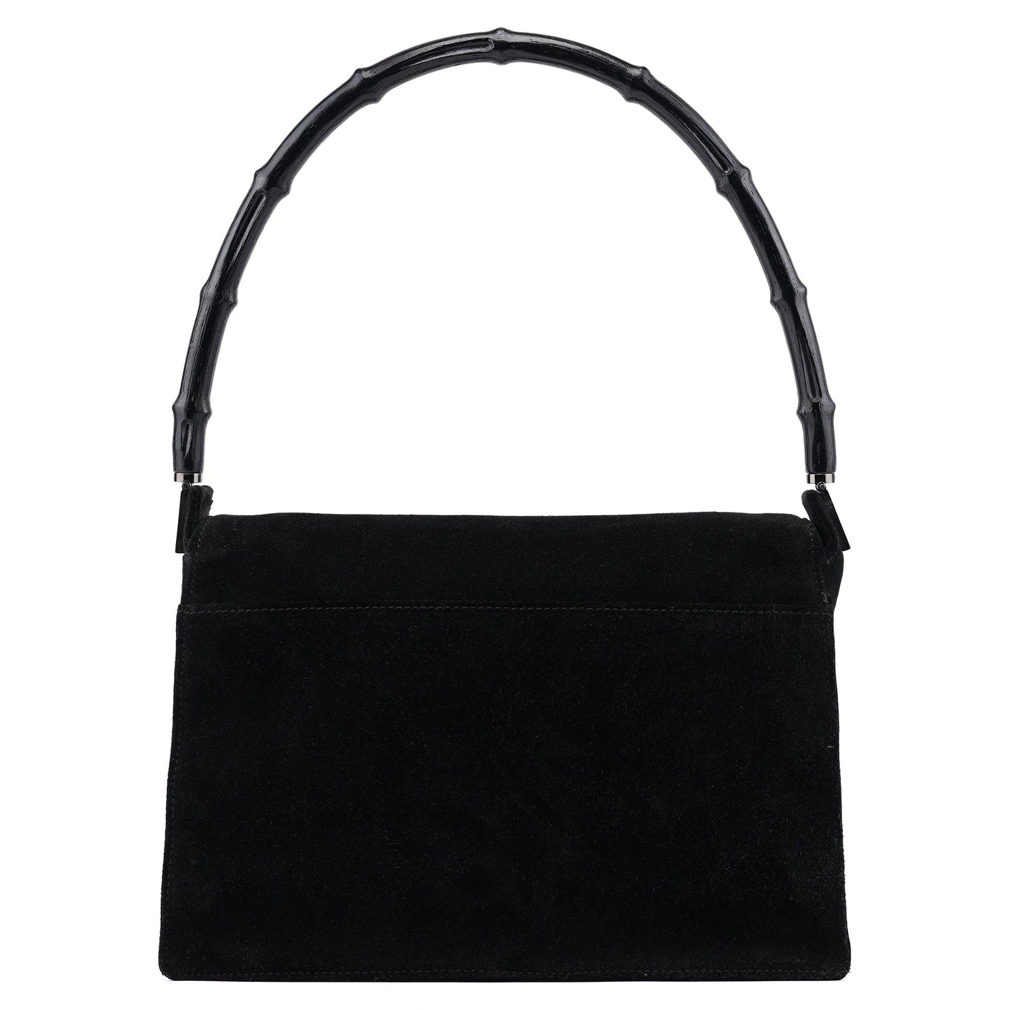Black Suede Bamboo Flap Shoulder Bag
