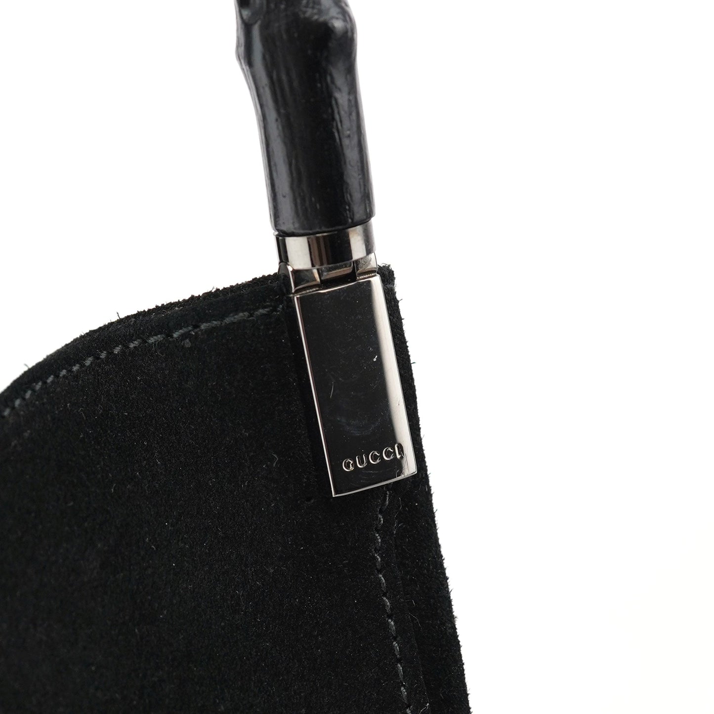 Black Suede Bamboo Hobo Shoulder Bag