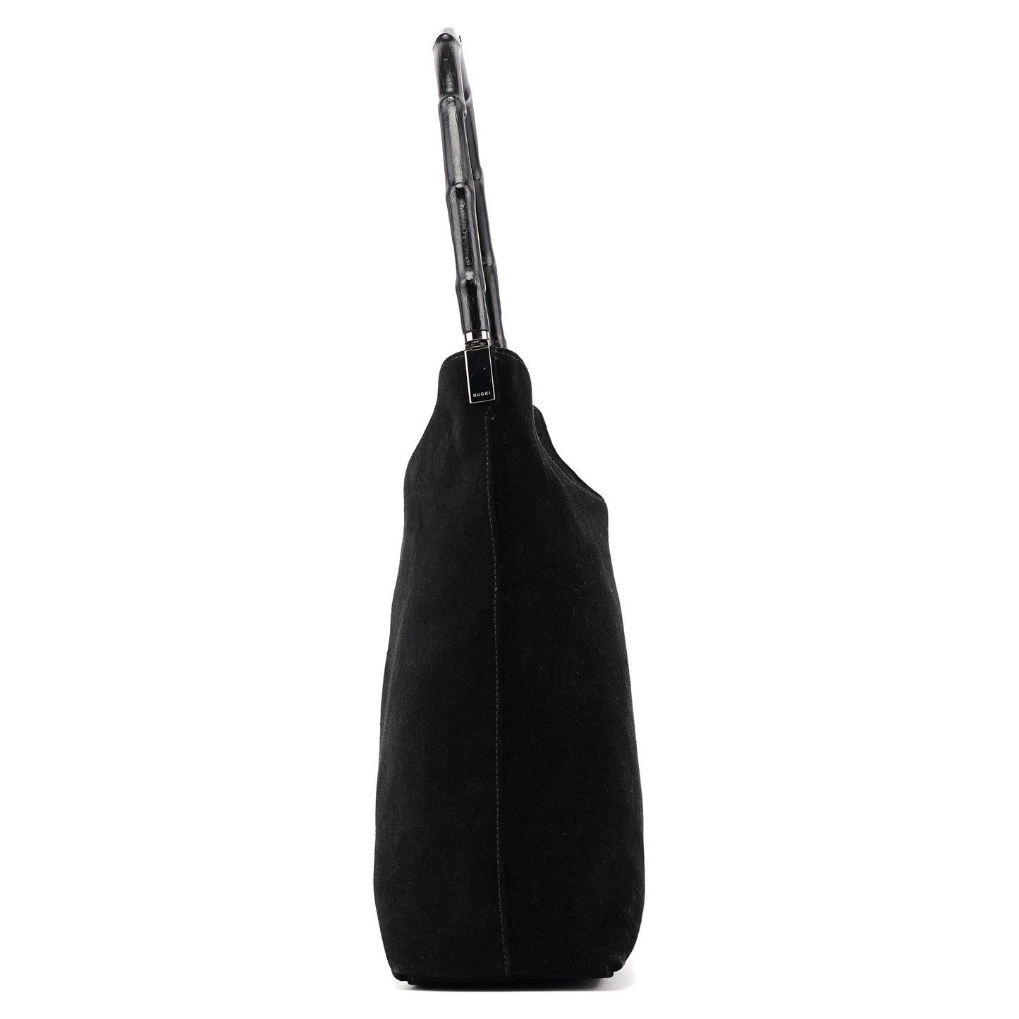 Black Suede Bamboo Hobo Shoulder Bag