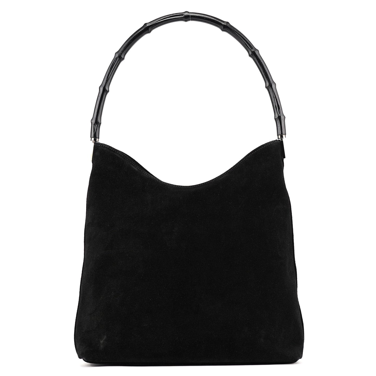 Black Suede Bamboo Hobo Shoulder Bag