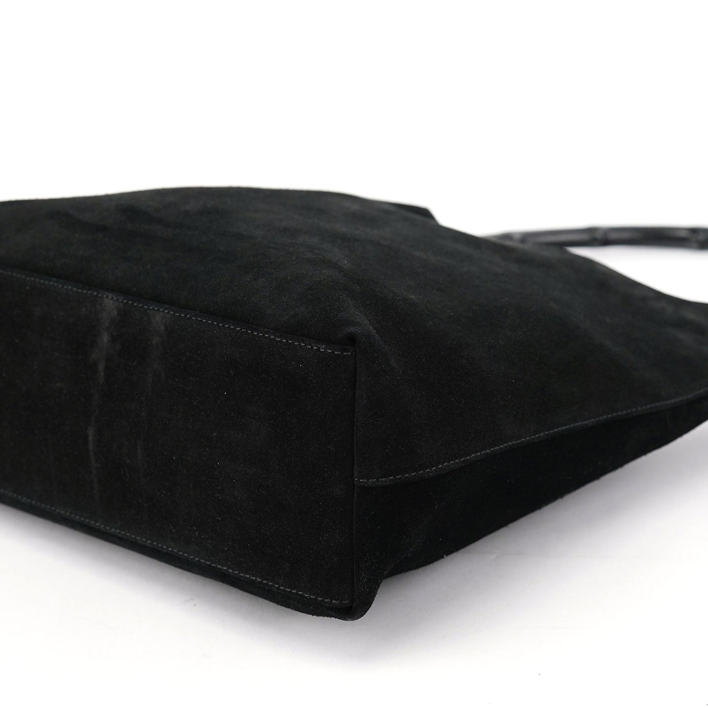 Black Suede Bamboo Hobo Shoulder Bag