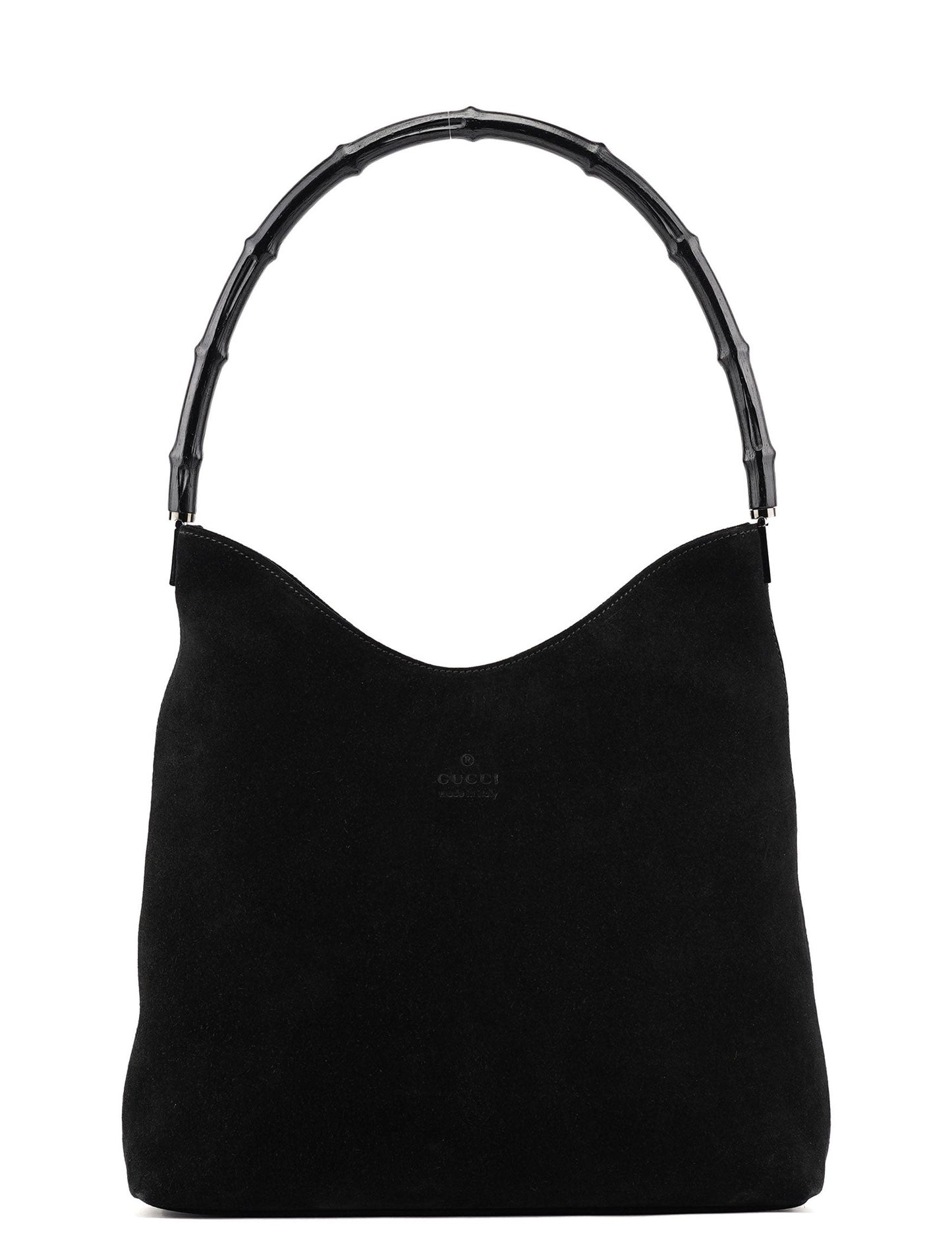 Black Suede Bamboo Hobo Shoulder Bag