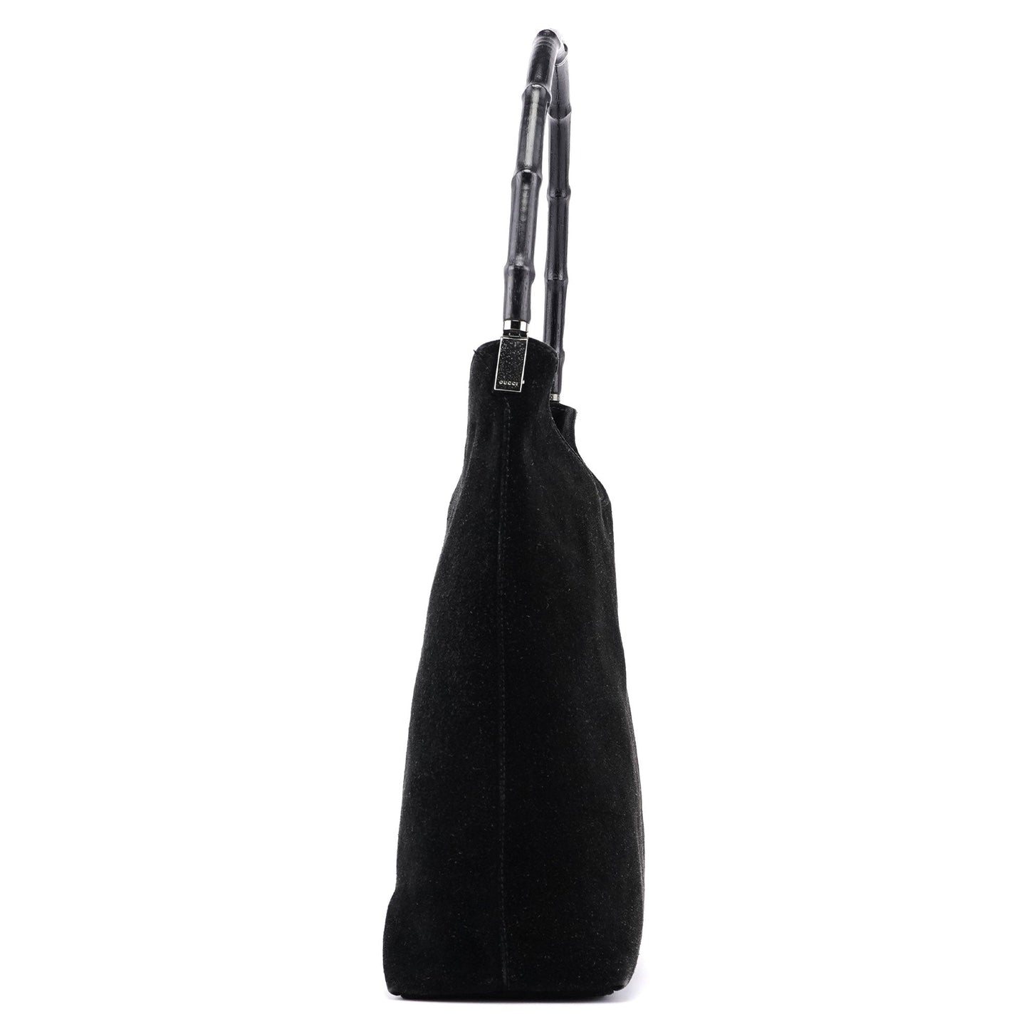 Black Suede Bamboo Hobo Shoulder Bag