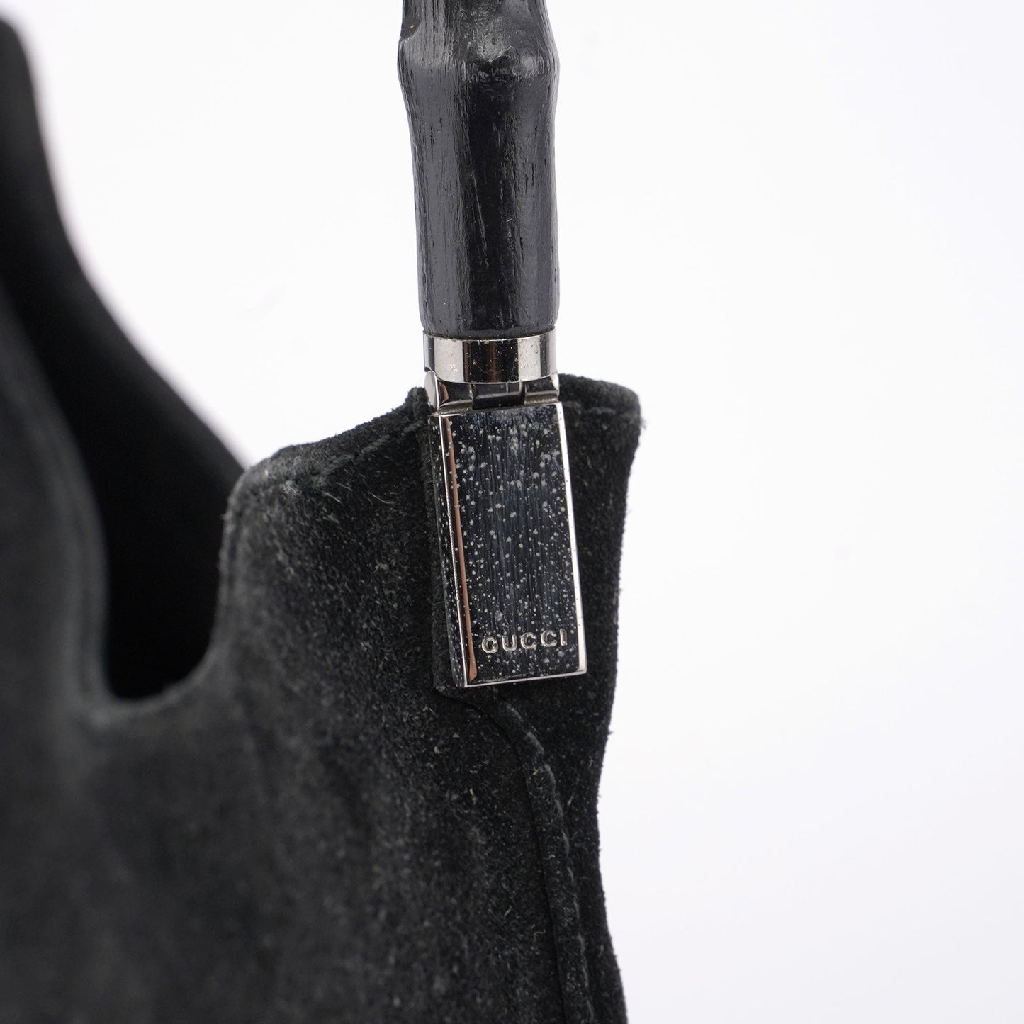 Black Suede Bamboo Hobo Shoulder Bag