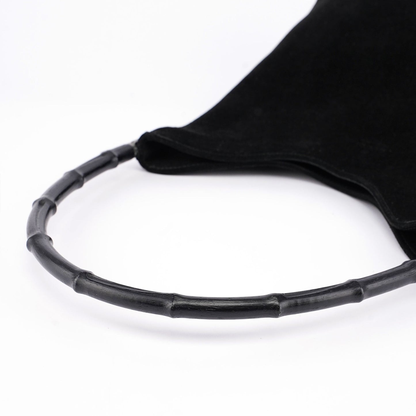 Black Suede Bamboo Hobo Shoulder Bag