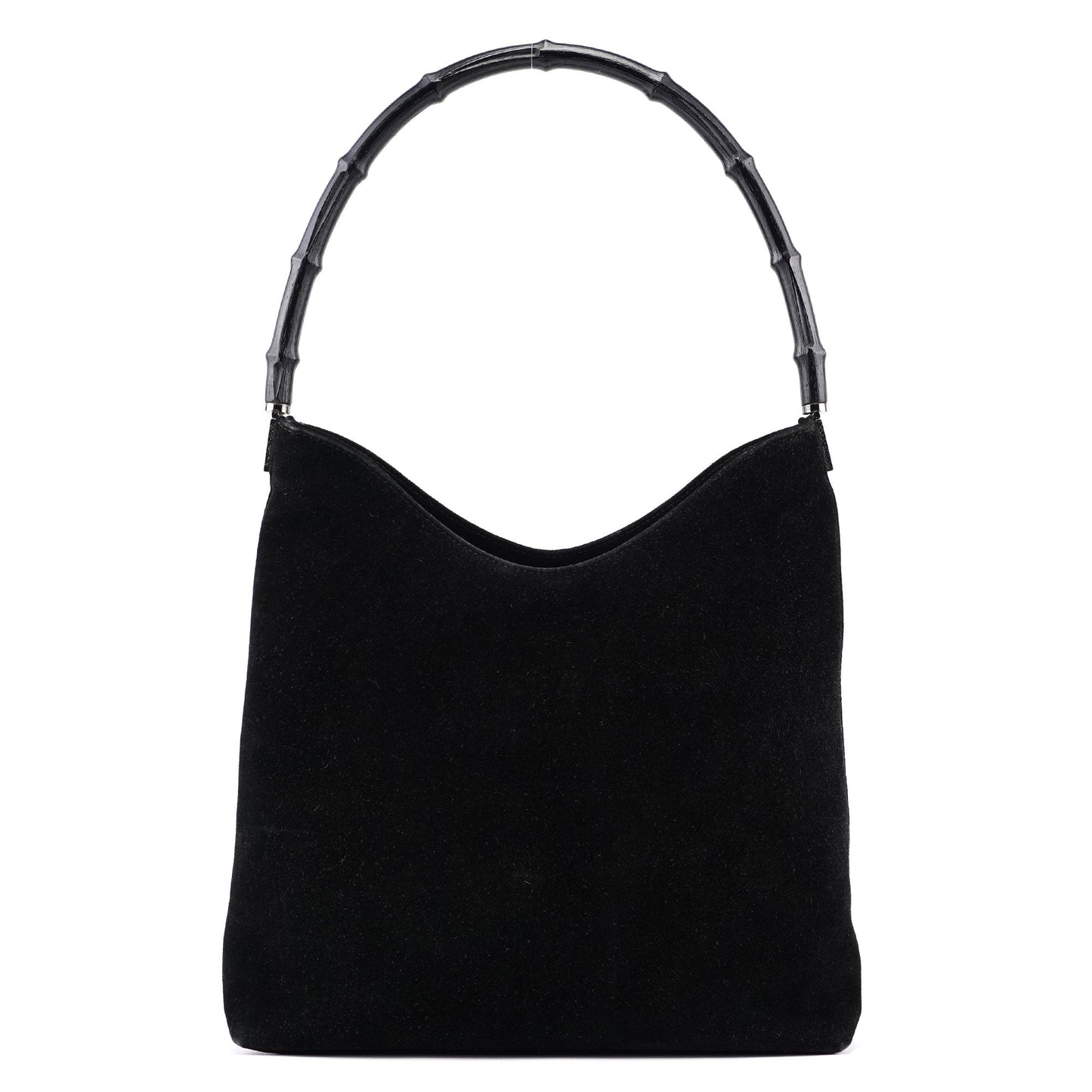 Black Suede Bamboo Hobo Shoulder Bag