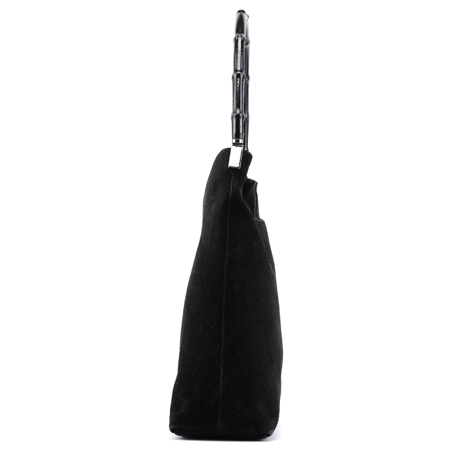 Black Suede Bamboo Hobo Shoulder Bag