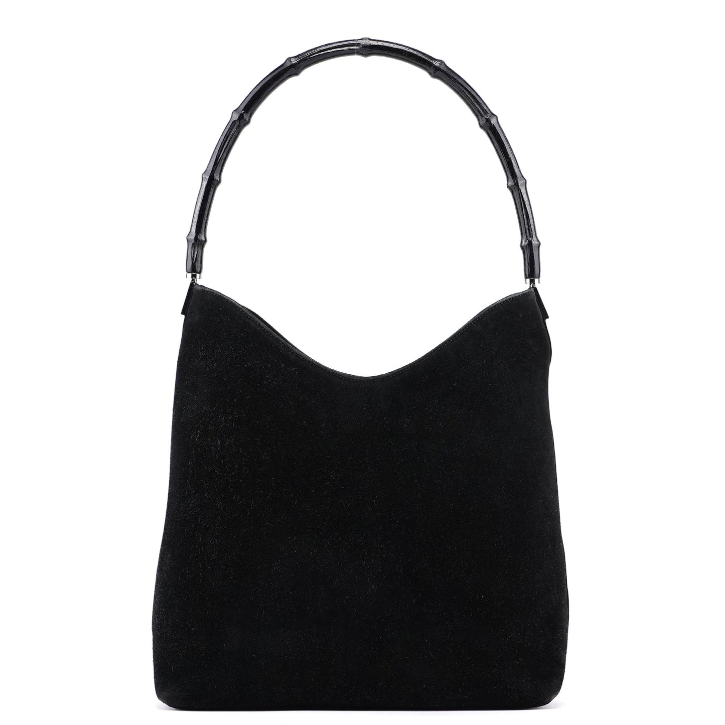 Black Suede Bamboo Hobo Shoulder Bag