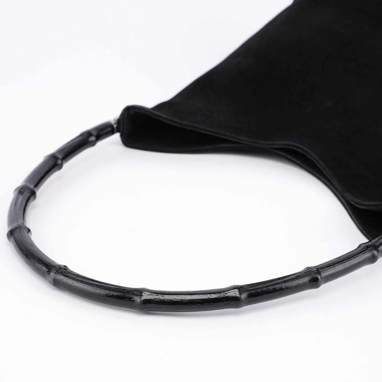 Black Suede Bamboo Hobo Shoulder Bag