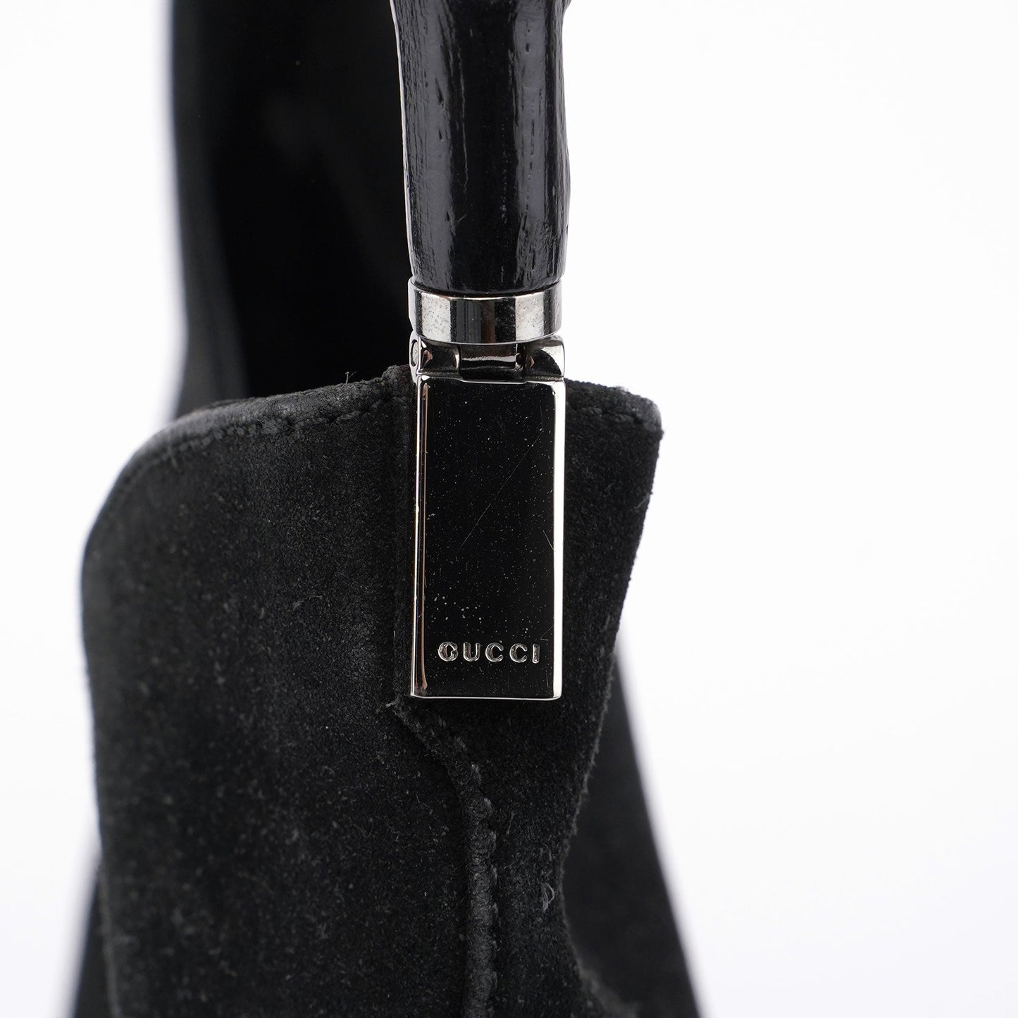 Black Suede Bamboo Hobo Shoulder Bag