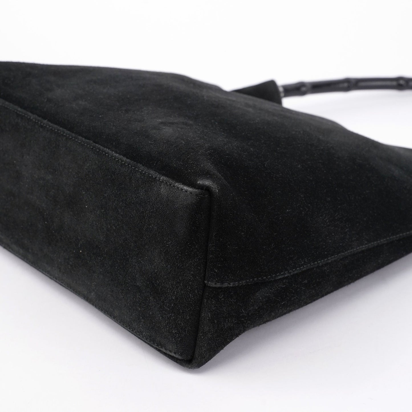Black Suede Bamboo Hobo Shoulder Bag
