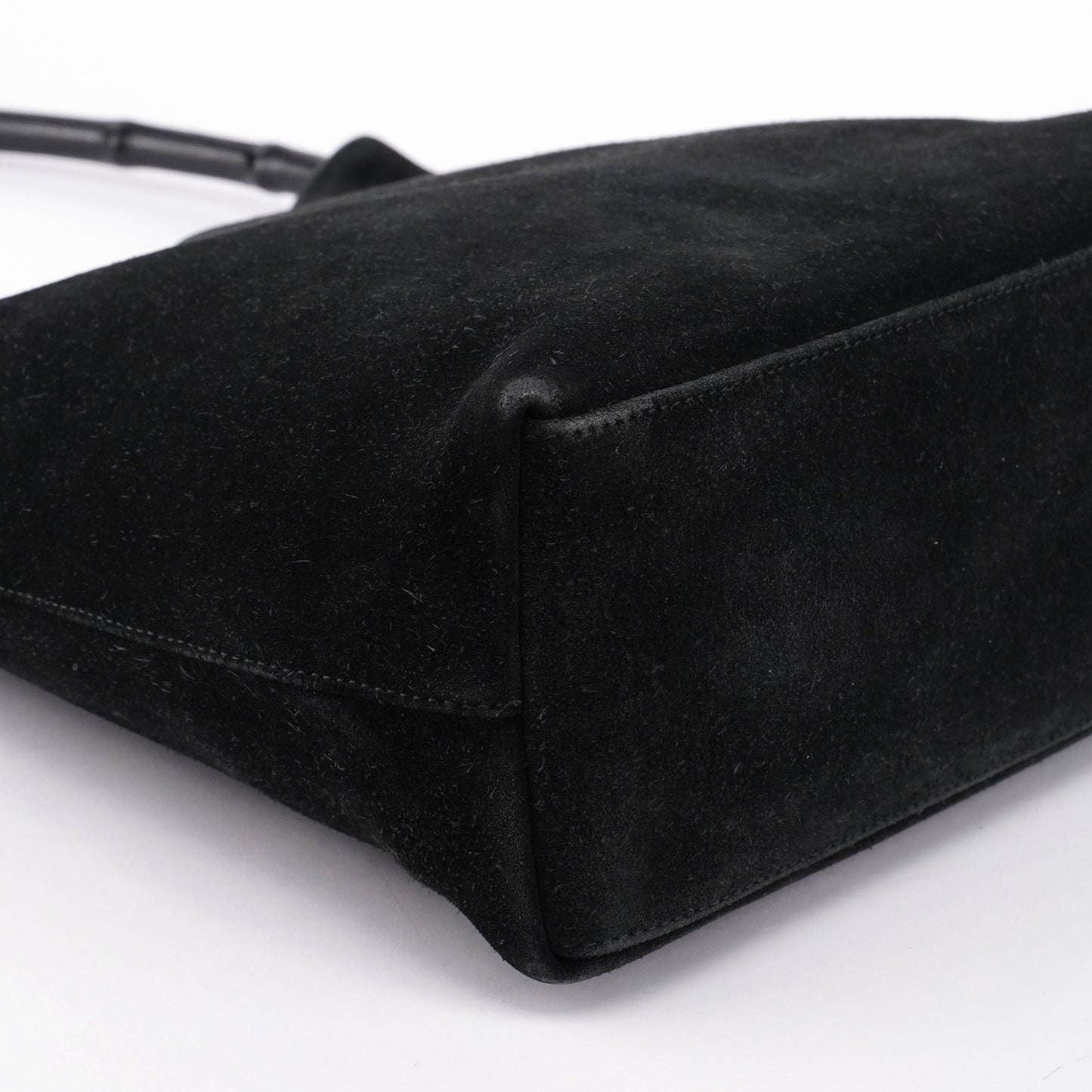Black Suede Bamboo Hobo Shoulder Bag