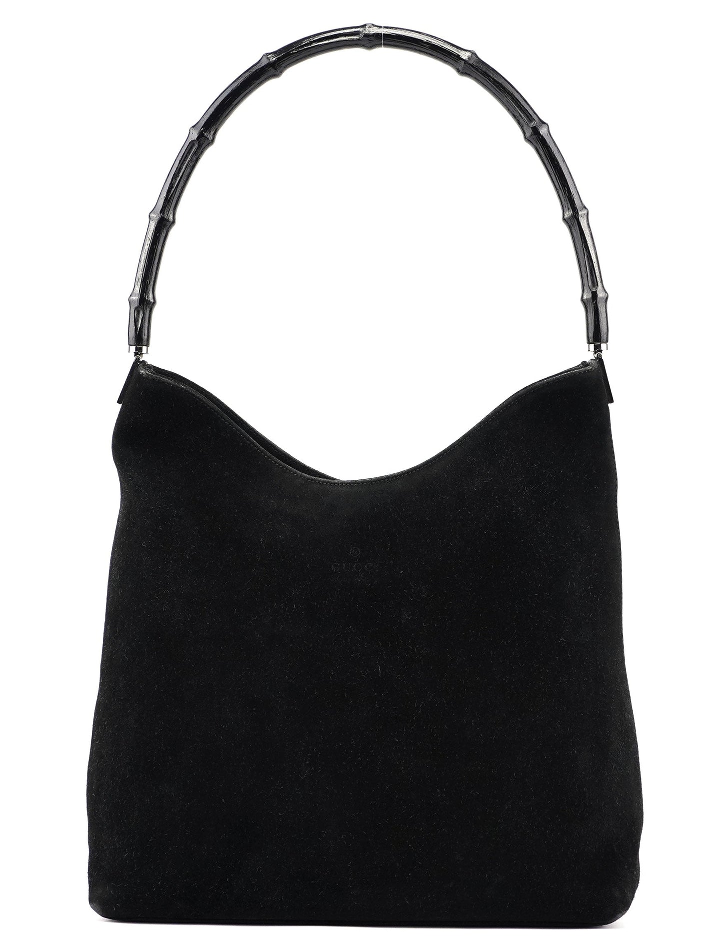 Black Suede Bamboo Hobo Shoulder Bag