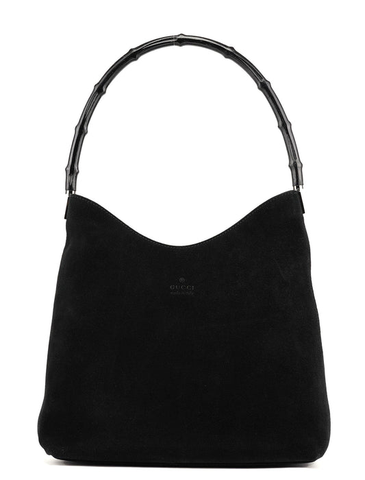 Black Suede Bamboo Shoulder Bag