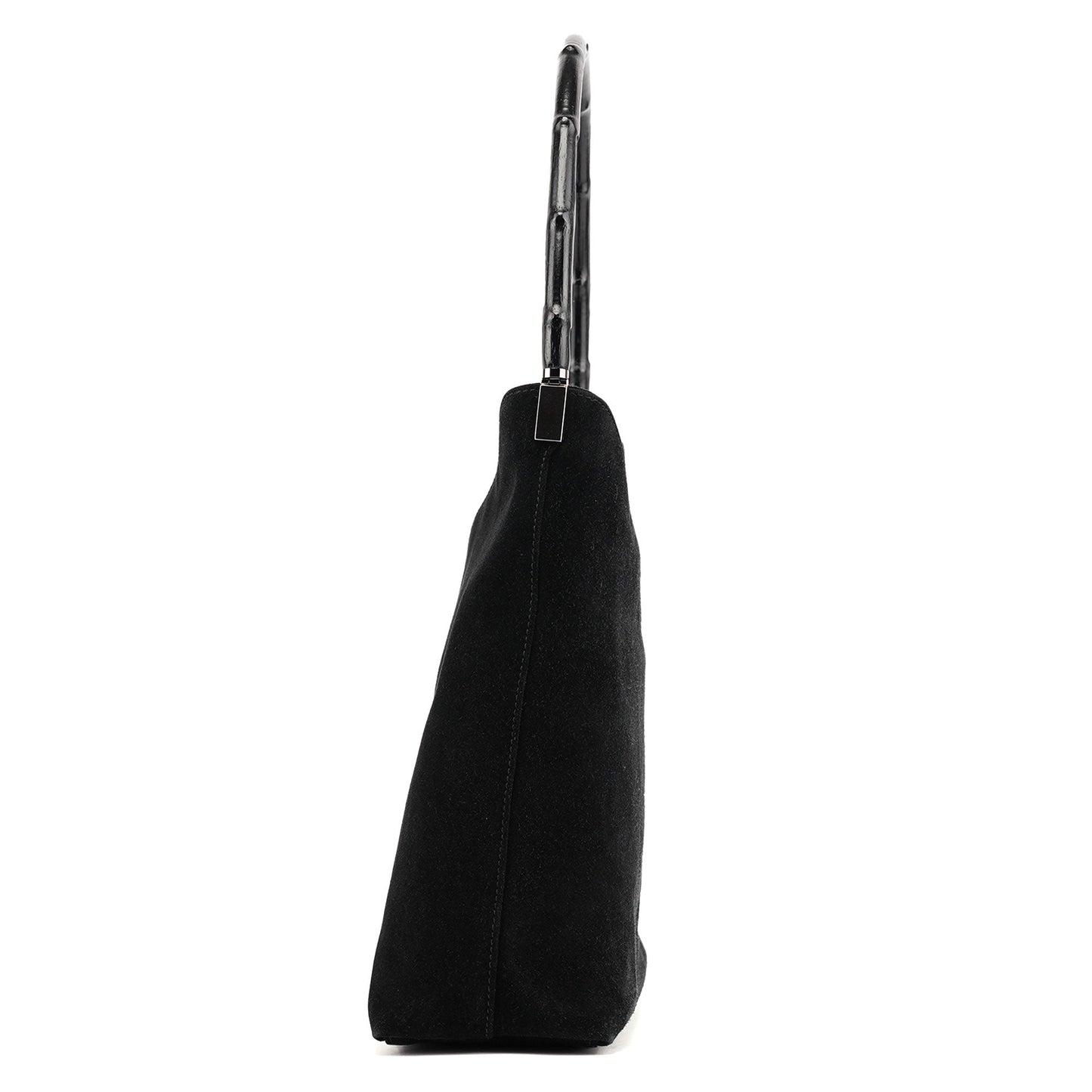 Black Suede Bamboo Shoulder Bag