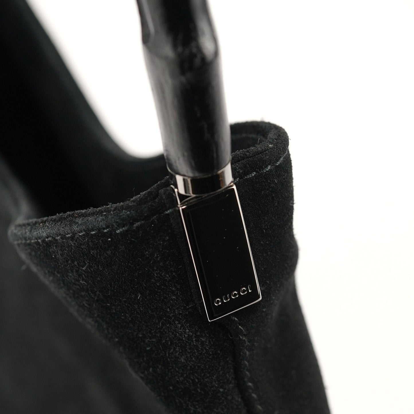 Black Suede Bamboo Shoulder Bag
