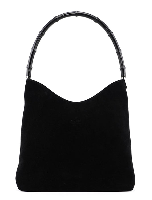 Black Suede Bamboo Shoulder Bag