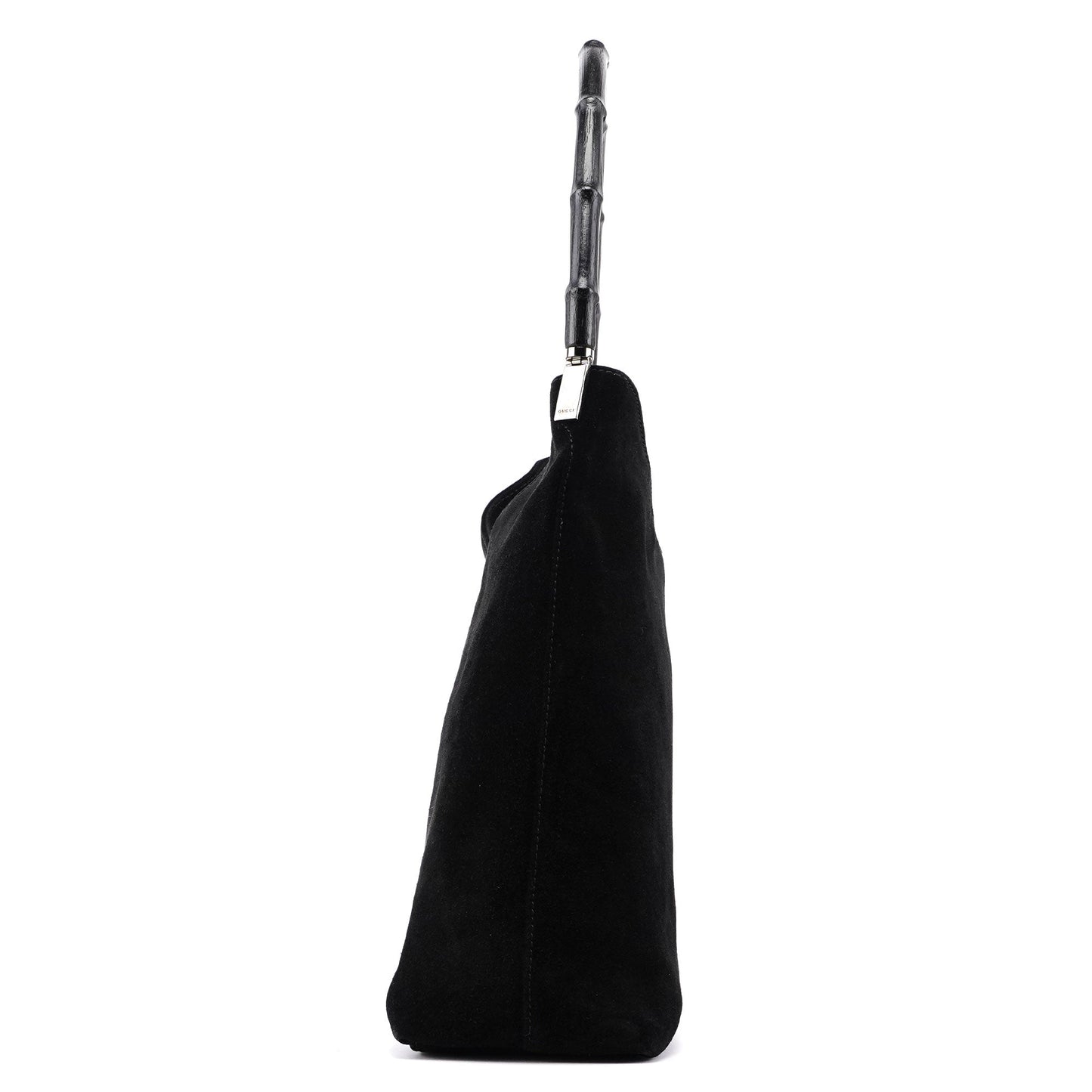 Black Suede Bamboo Shoulder Bag