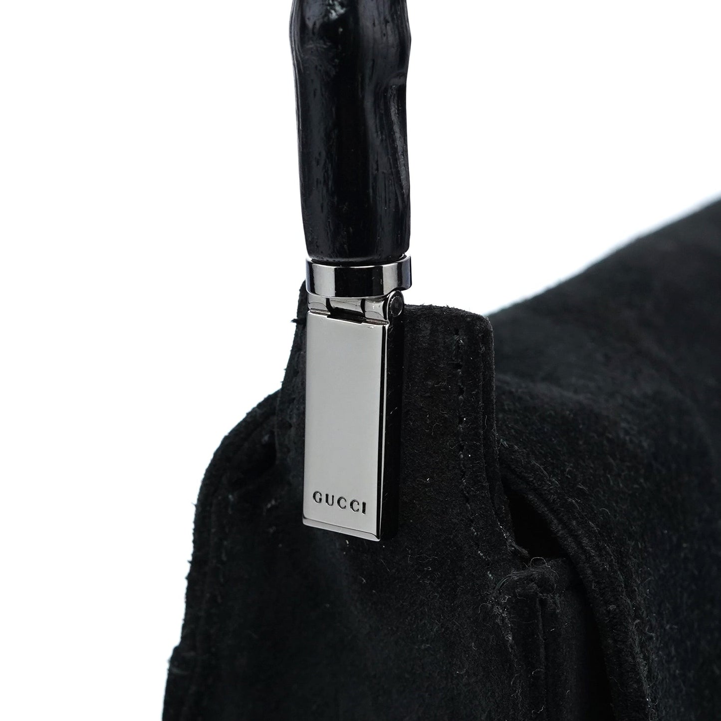 Black Suede Bamboo Shoulder Bag