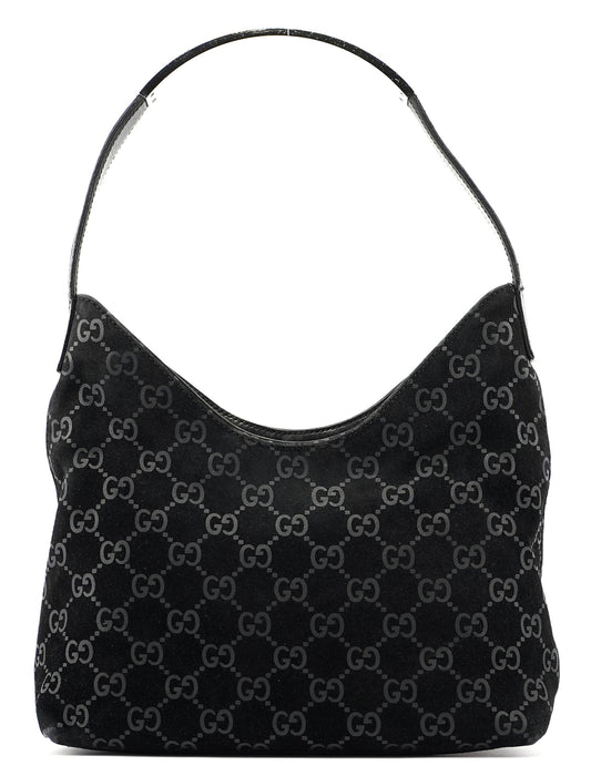 Black Suede GG Hobo Shoulder Bag