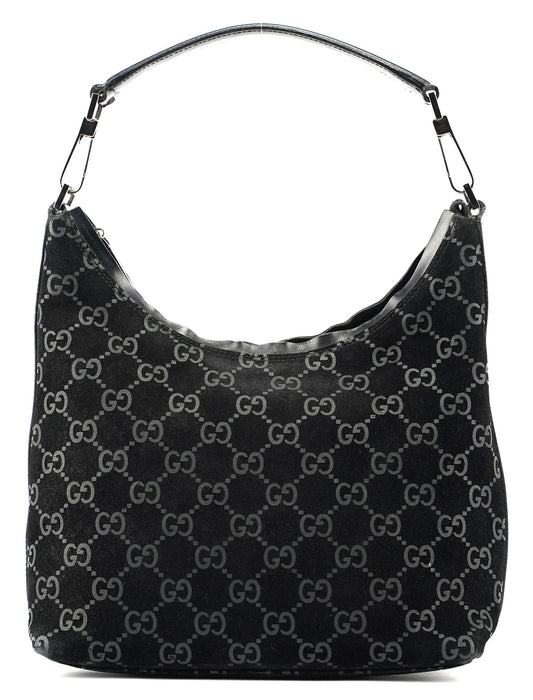 Black Suede GG Hobo Shoulder Bag