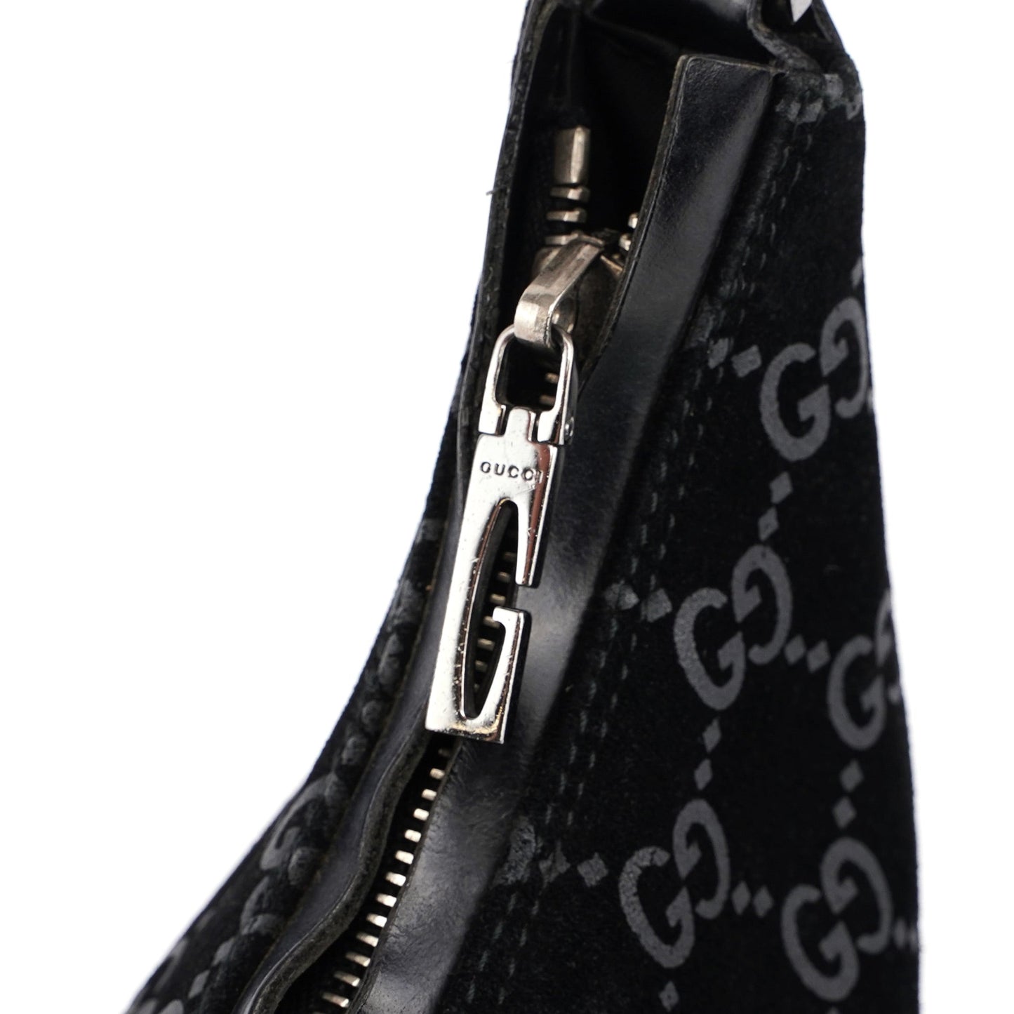 Black Suede GG Hobo Shoulder Bag