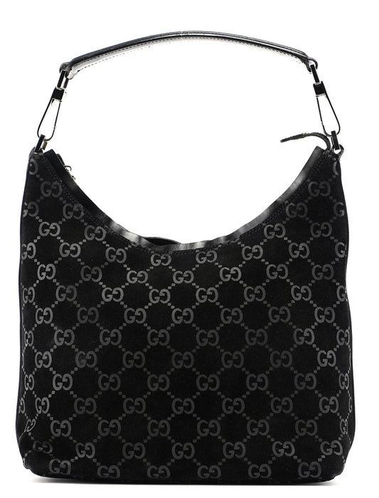 Black Suede GG Hobo Shoulder Bag
