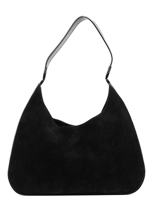 Black Suede Hobo Shoulder Bag