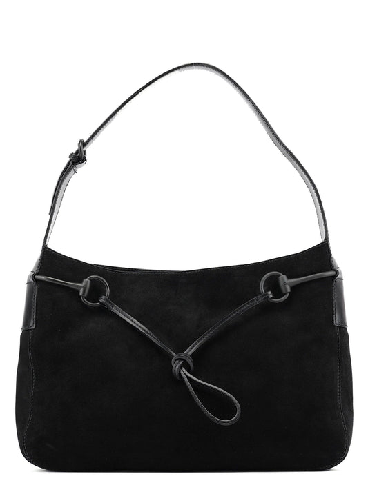 Black Suede Horsebit Shoulder Bag