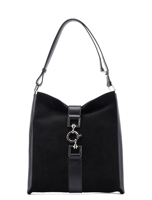 Black Suede Jackie Shoulder Bag