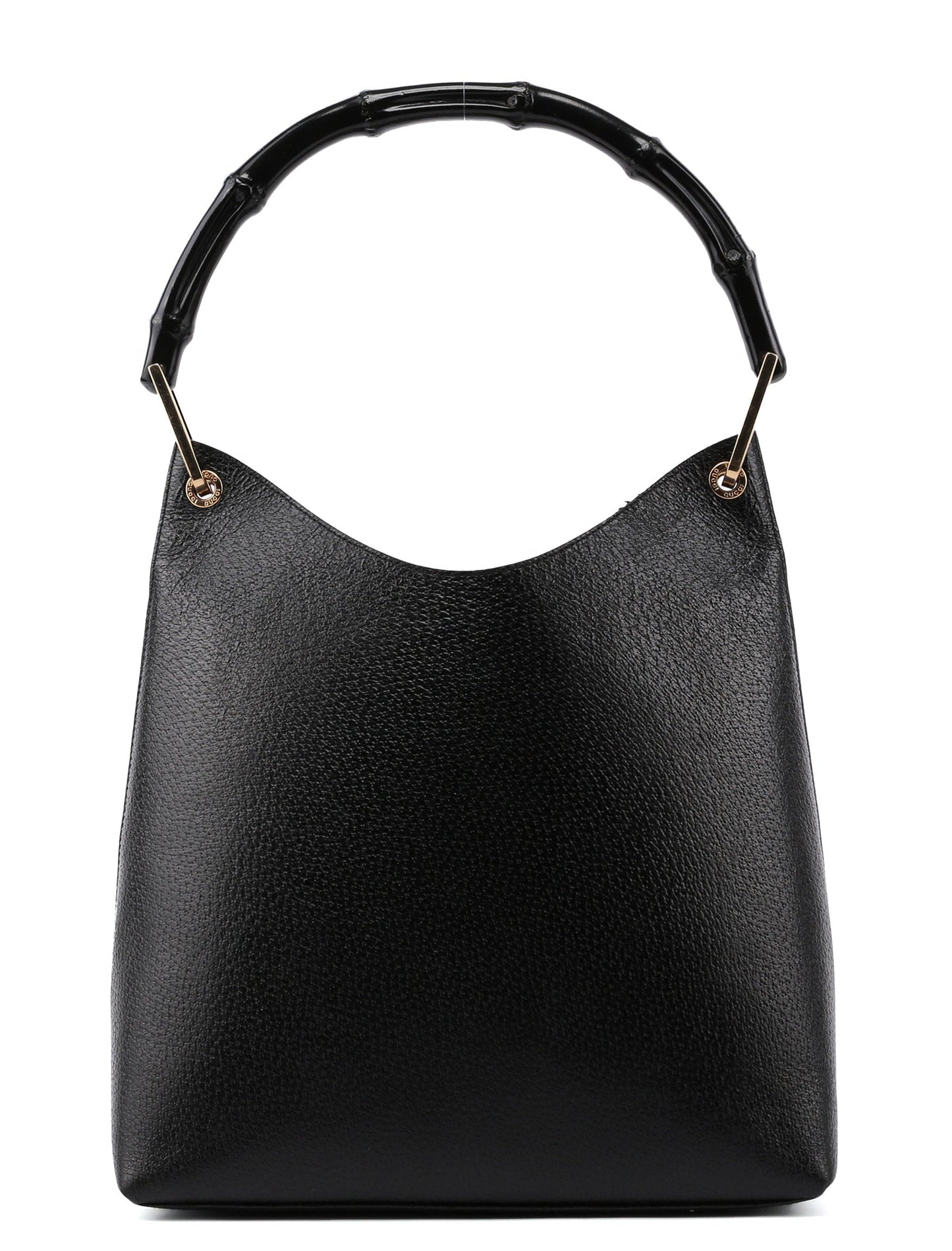 Black Textured Leather Bamboo Shoulder Bag
