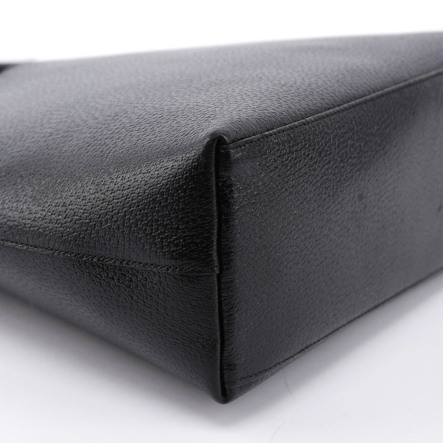 Black Textured Leather Bamboo Shoulder Bag