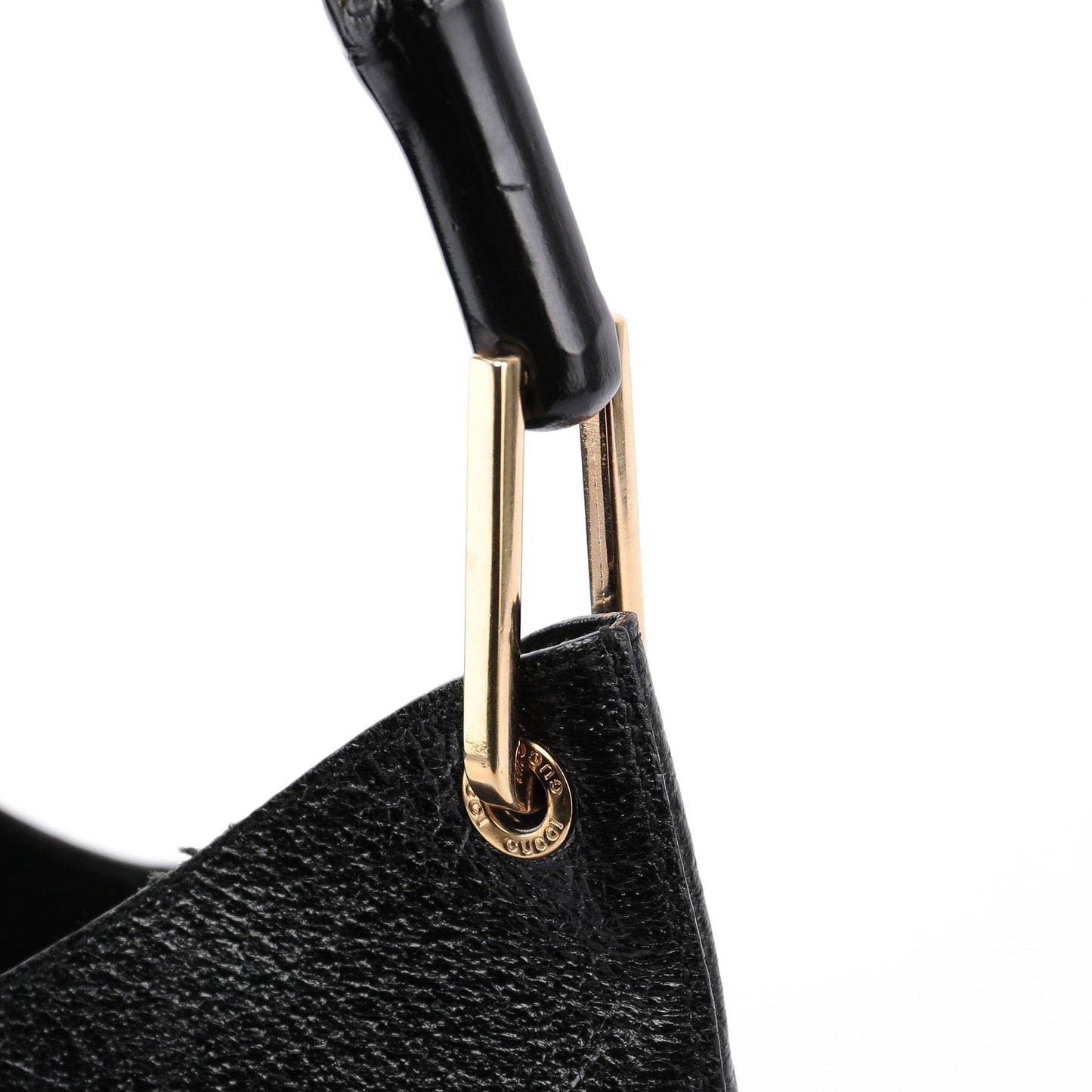 Black Textured Leather Bamboo Shoulder Bag