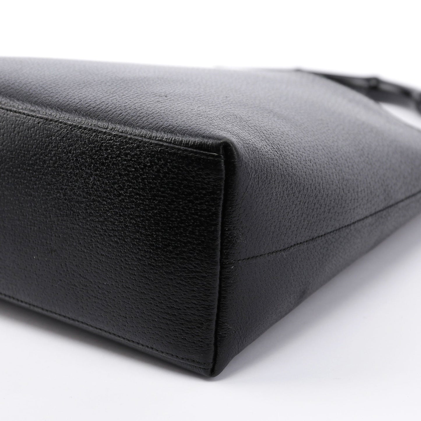 Black Textured Leather Bamboo Shoulder Bag