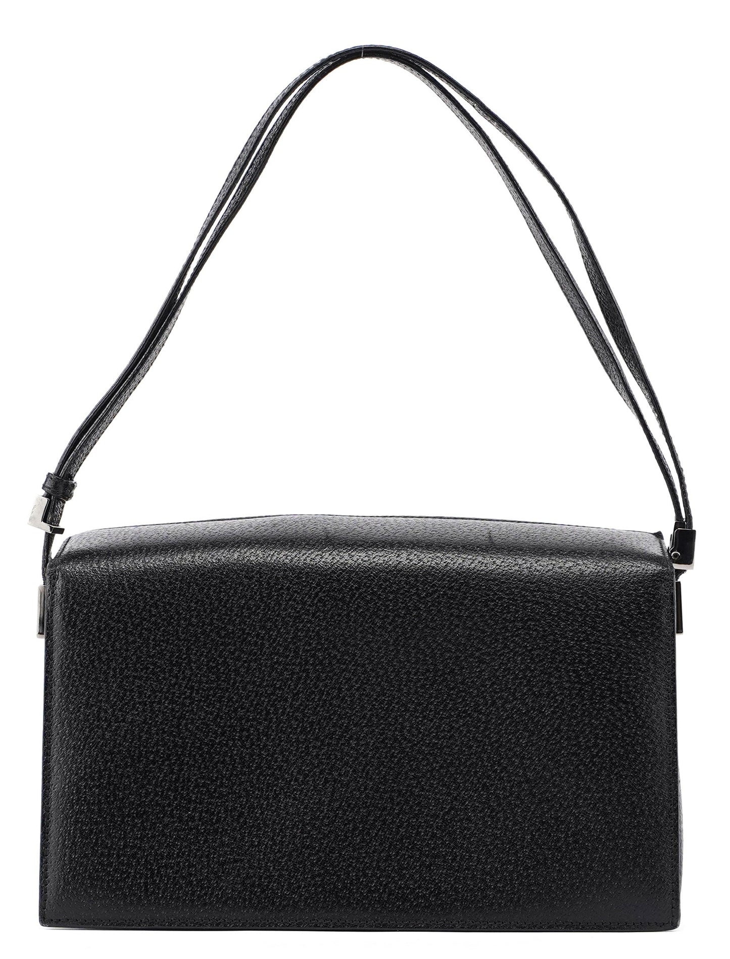 Black Textured Leather Hobo Shoulder Bag