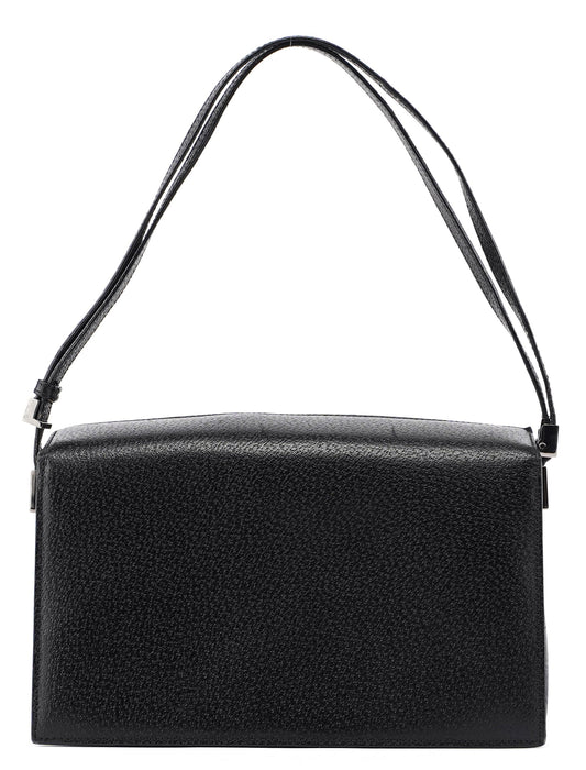 Black Textured Leather Hobo Shoulder Bag