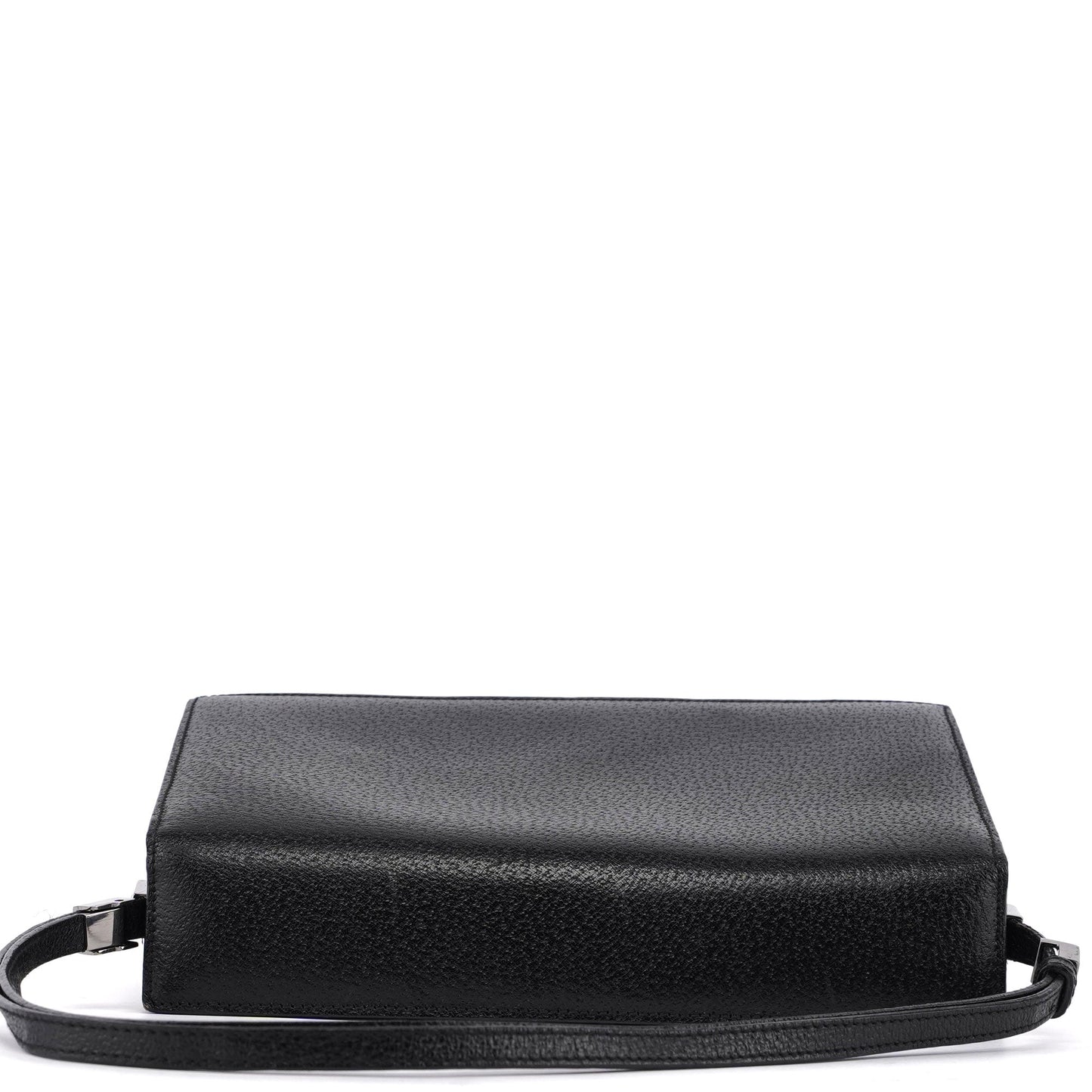 Black Textured Leather Hobo Shoulder Bag