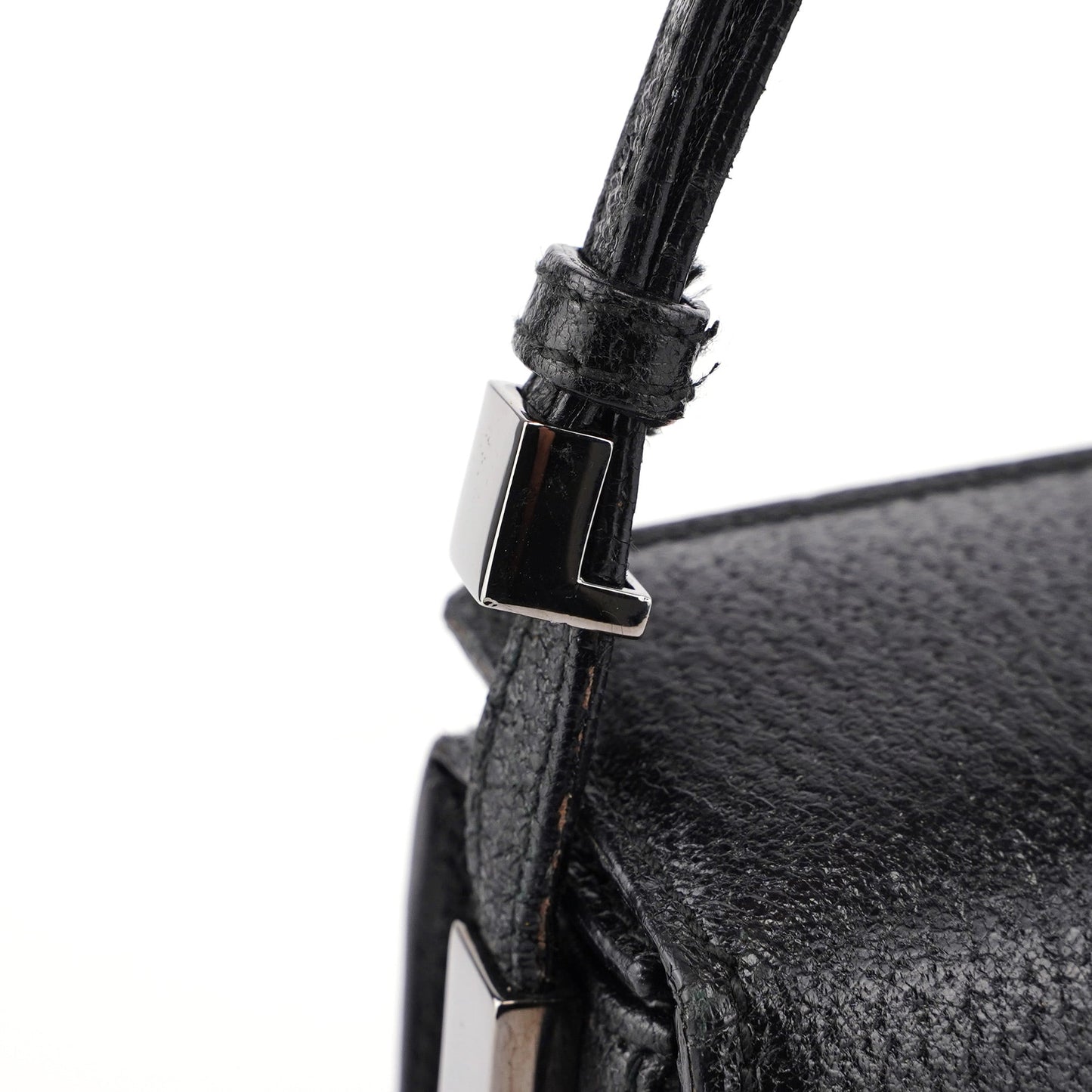 Black Textured Leather Hobo Shoulder Bag