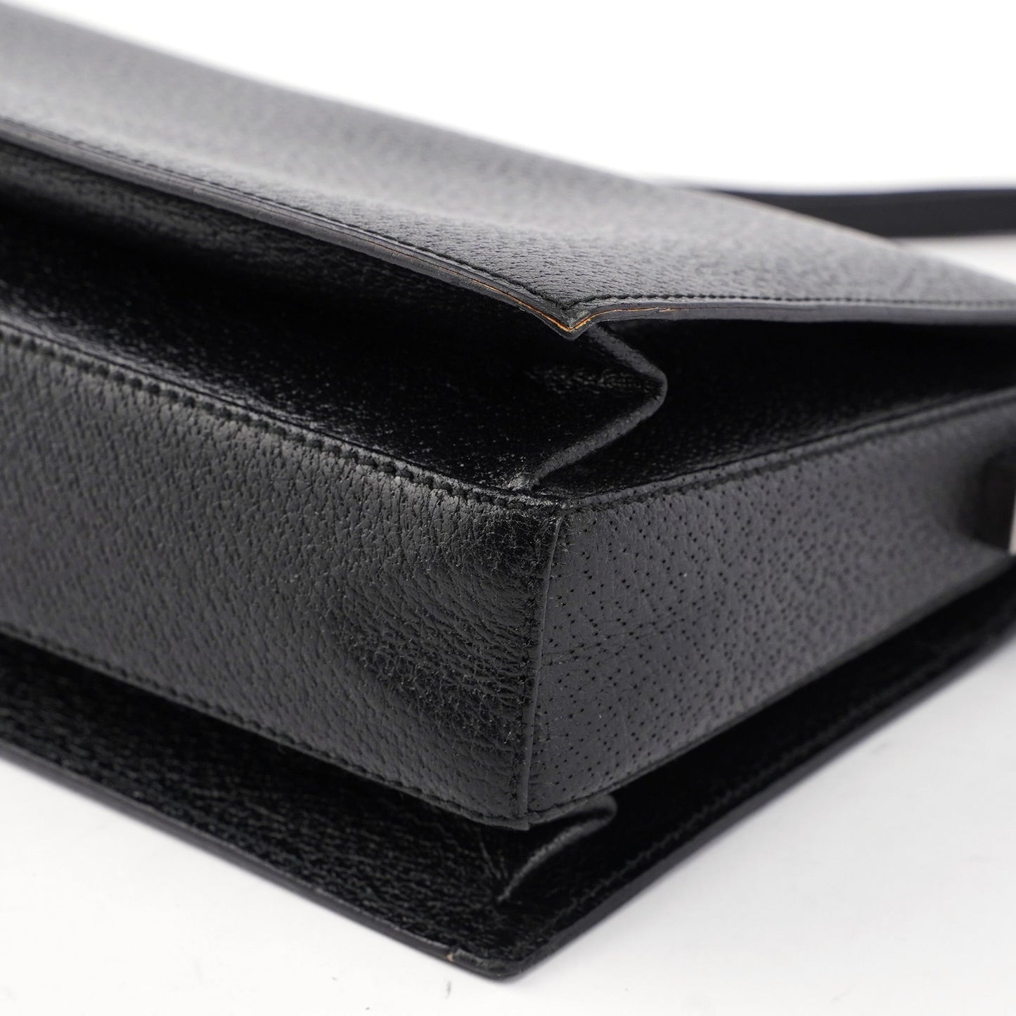 Black Textured Leather Hobo Shoulder Bag