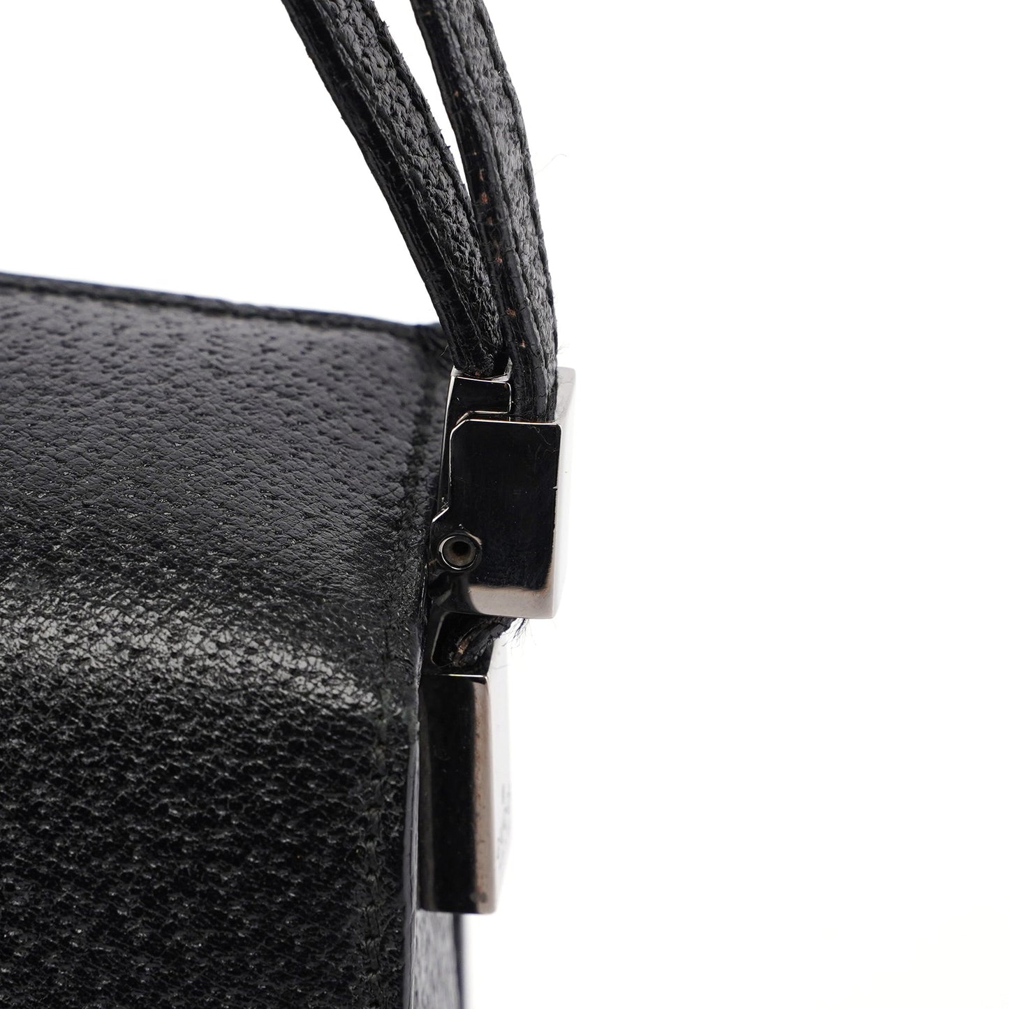 Black Textured Leather Hobo Shoulder Bag