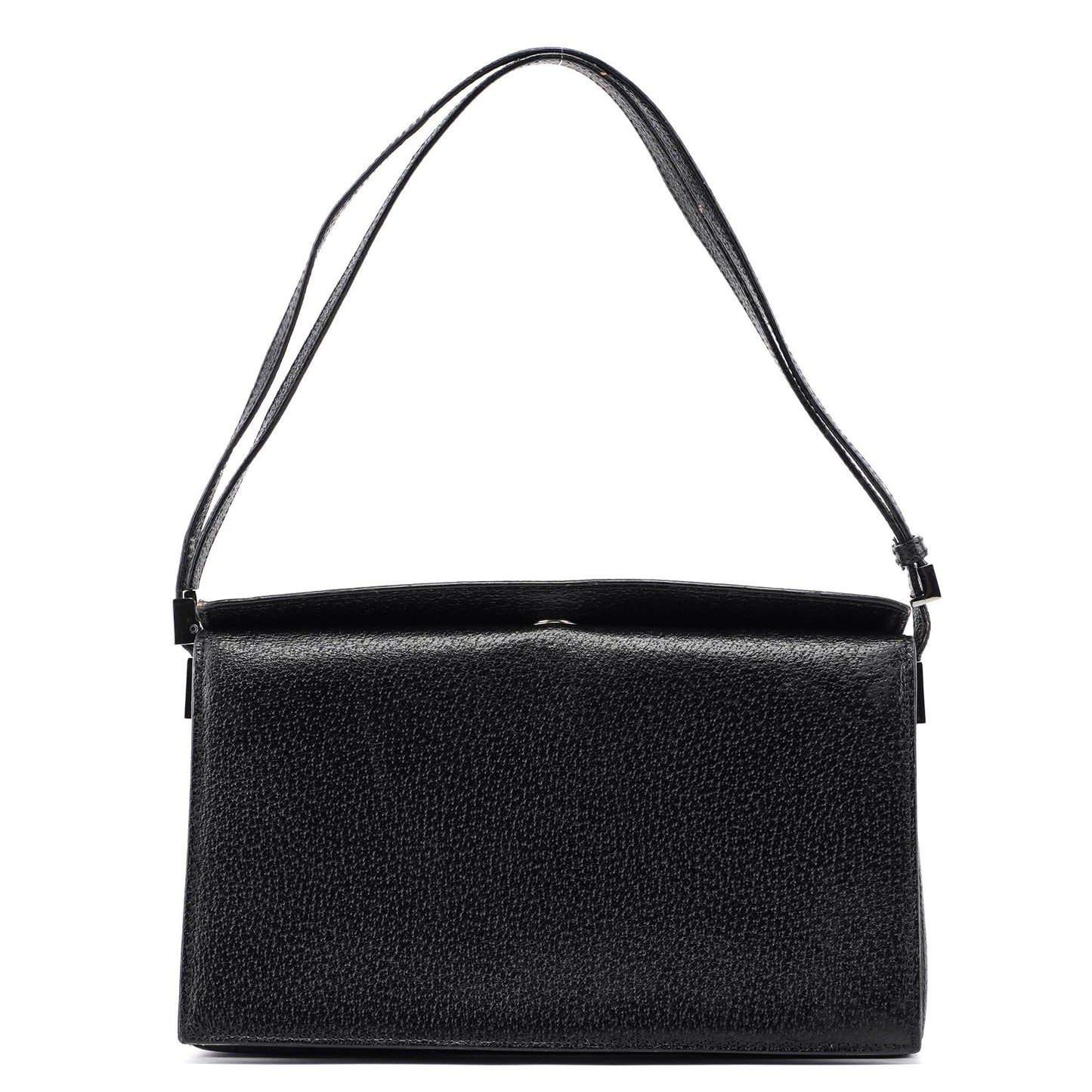 Black Textured Leather Hobo Shoulder Bag
