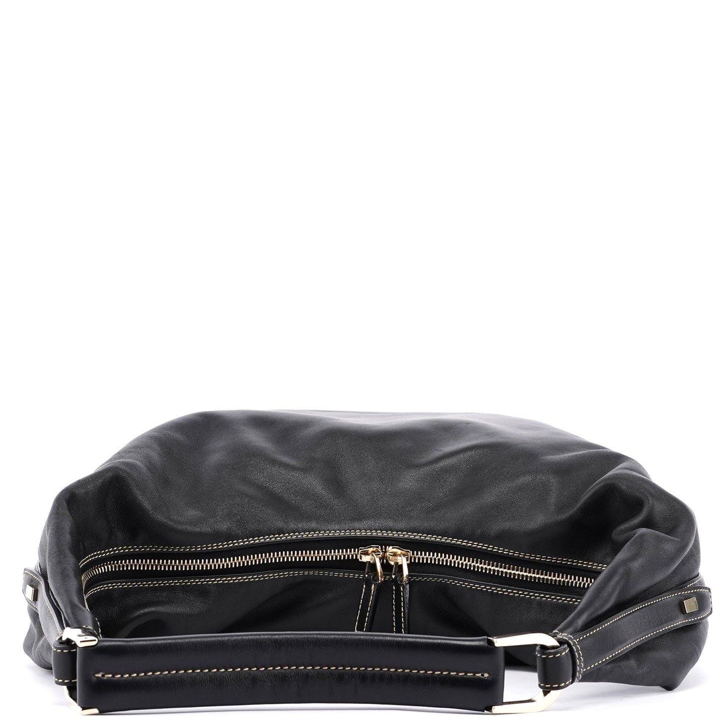 Black Vitello Hobo Shoulder Bag
