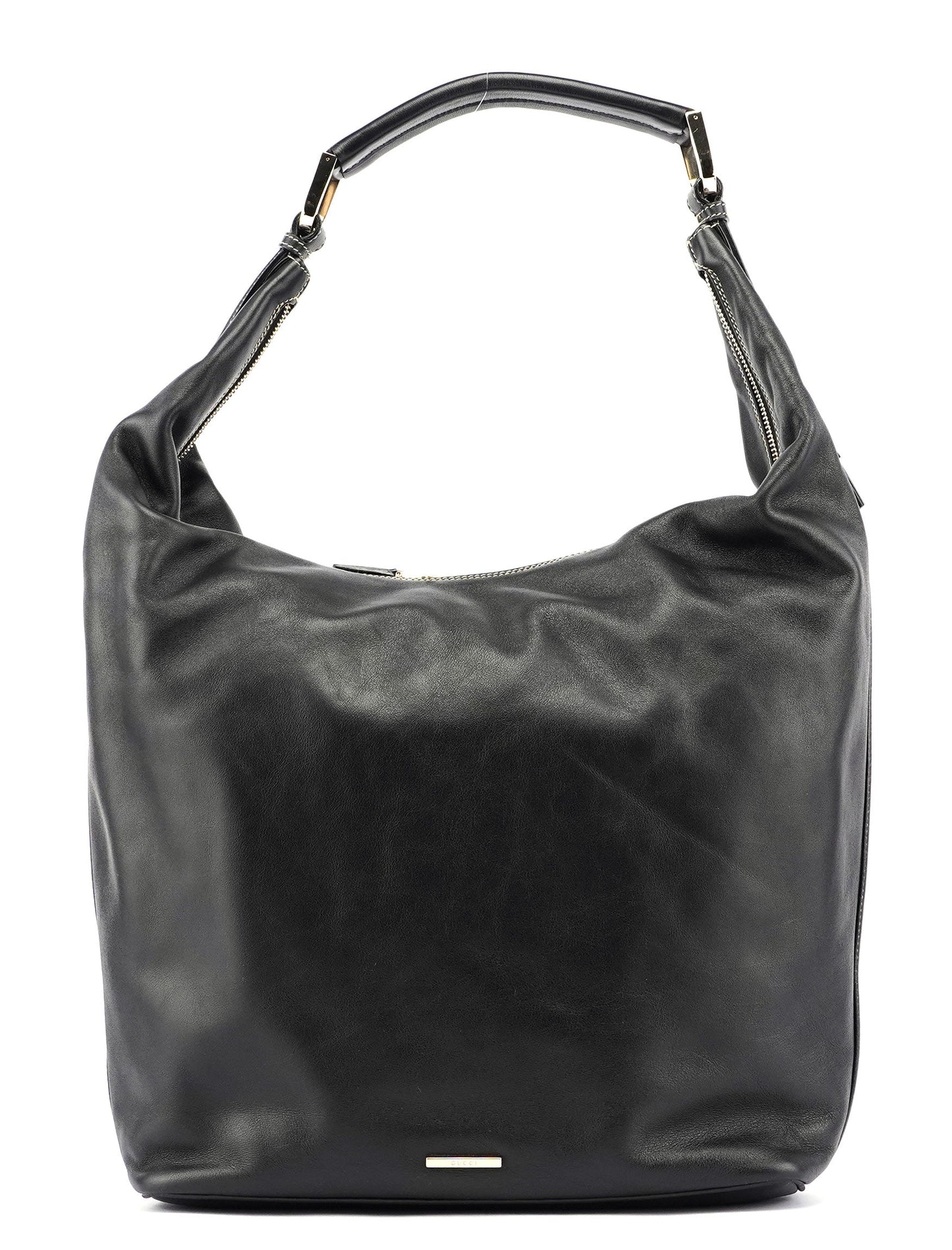 Black Vitello Hobo Shoulder Bag