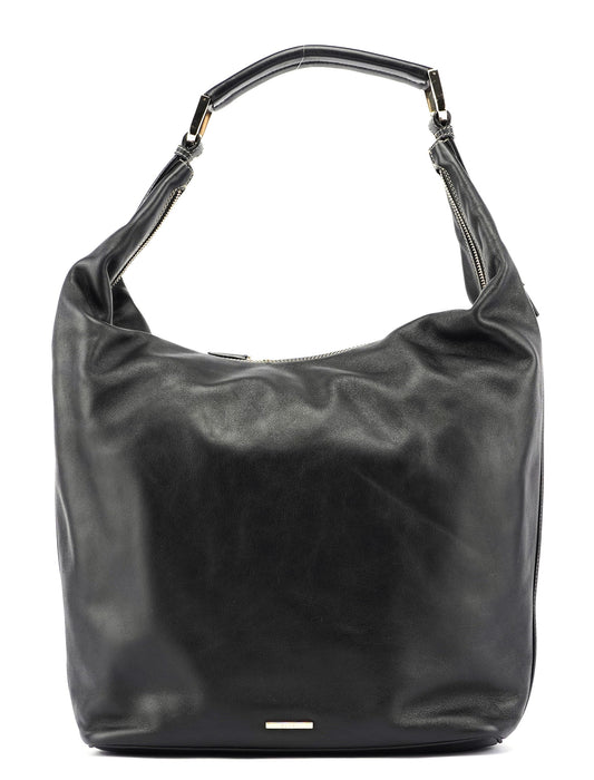 Black Vitello Hobo Shoulder Bag
